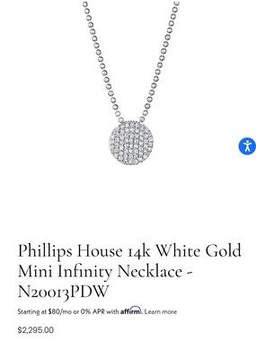Phillips House 14k White Gold Diamond Mini Infinity Necklace – Brand New in Box